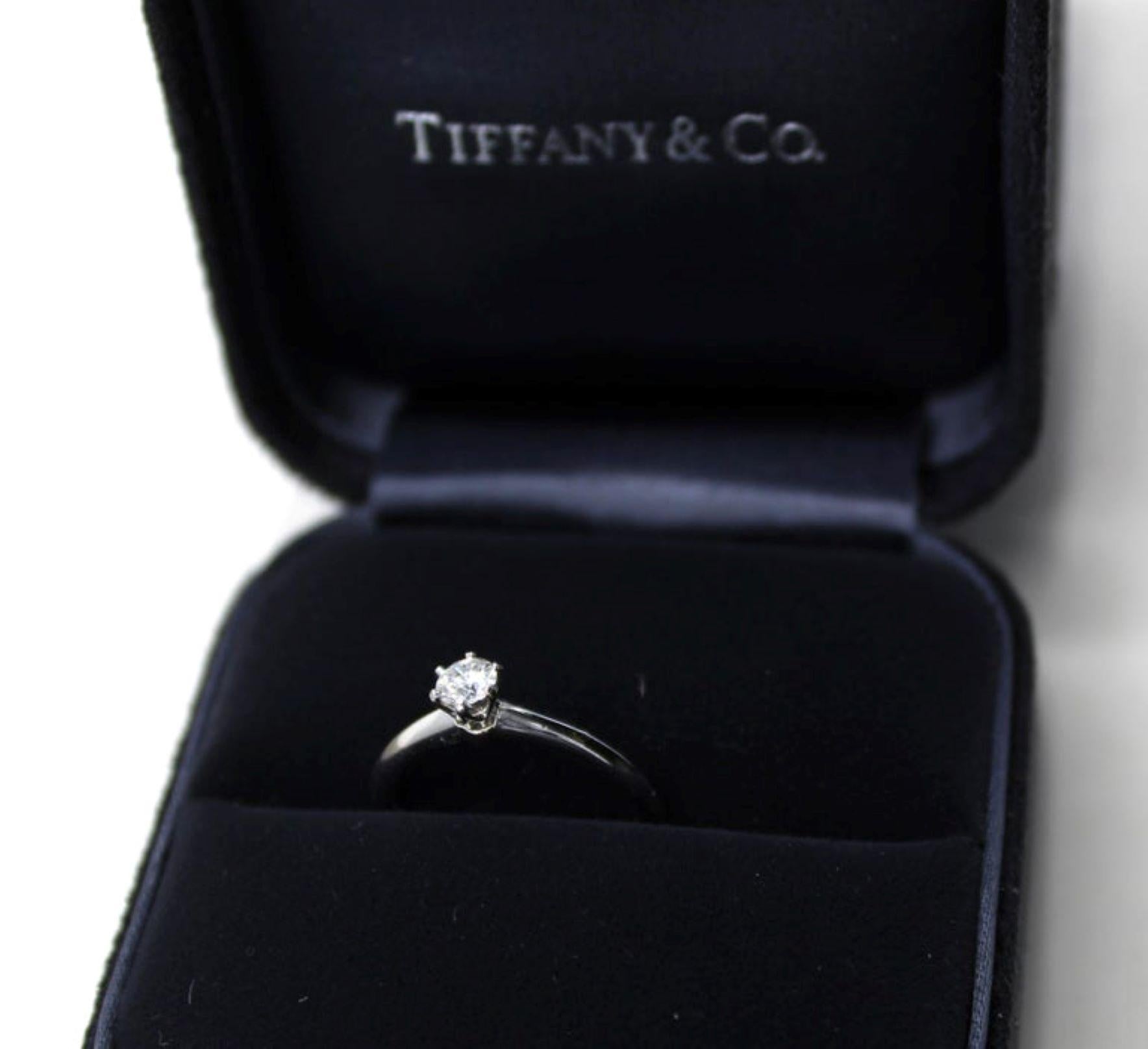 Round Cut Tiffany & Co. Diamond Platinum Engagement Ring For Sale