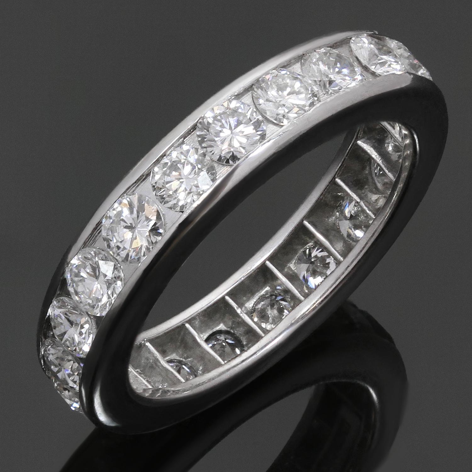 This classic and elegant Tiffany eternity band is crafted in platinum and features a full circle of a full circle of round brilliant-cut diamonds of an estimated 1.85 carats. Made in United States circa 2010s. Measurements: 0.15