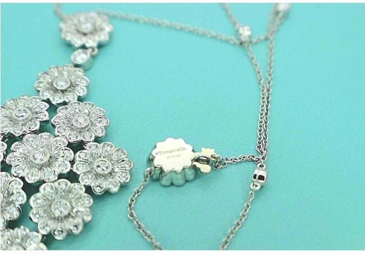 Women's or Men's Tiffany & Co. Diamond Platinum Flower Daisy Cluster Pendant Necklace