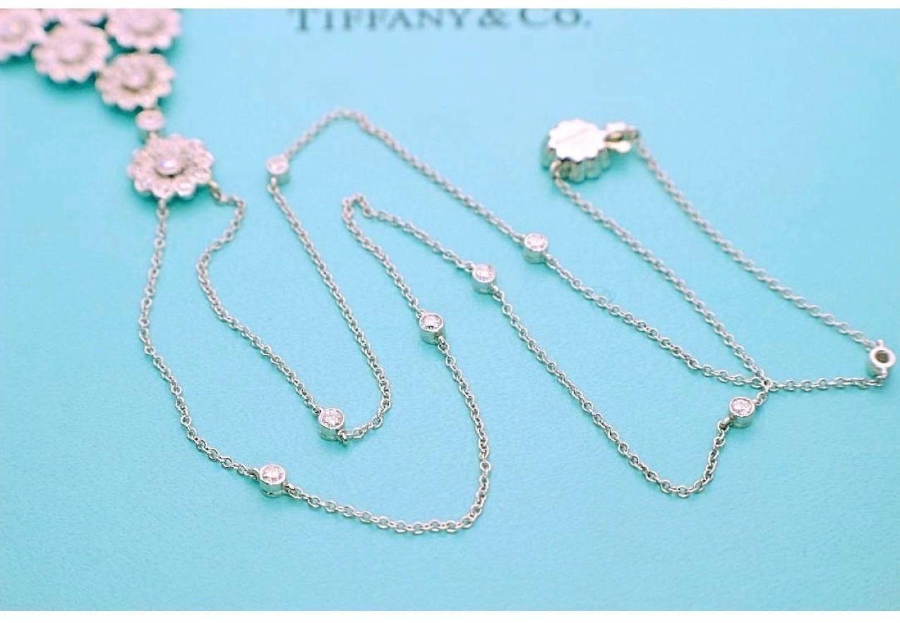 Tiffany & Co. Diamond Platinum Flower Daisy Cluster Pendant Necklace 1
