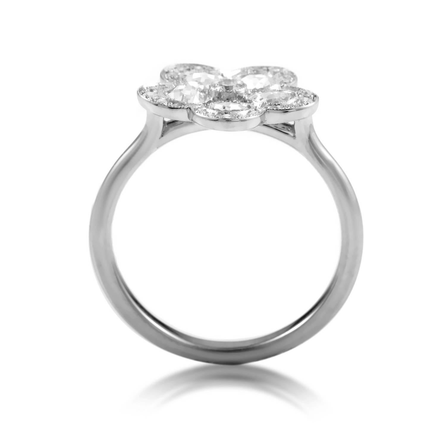 The impressive and alluring depth of the amazing rose-cut diamonds totaling 0.75ct and their eye-catching luxurious glisten grace this gorgeous ring from Tiffany & Co. with exceptional aesthetic value, while the luxurious platinum is impeccably