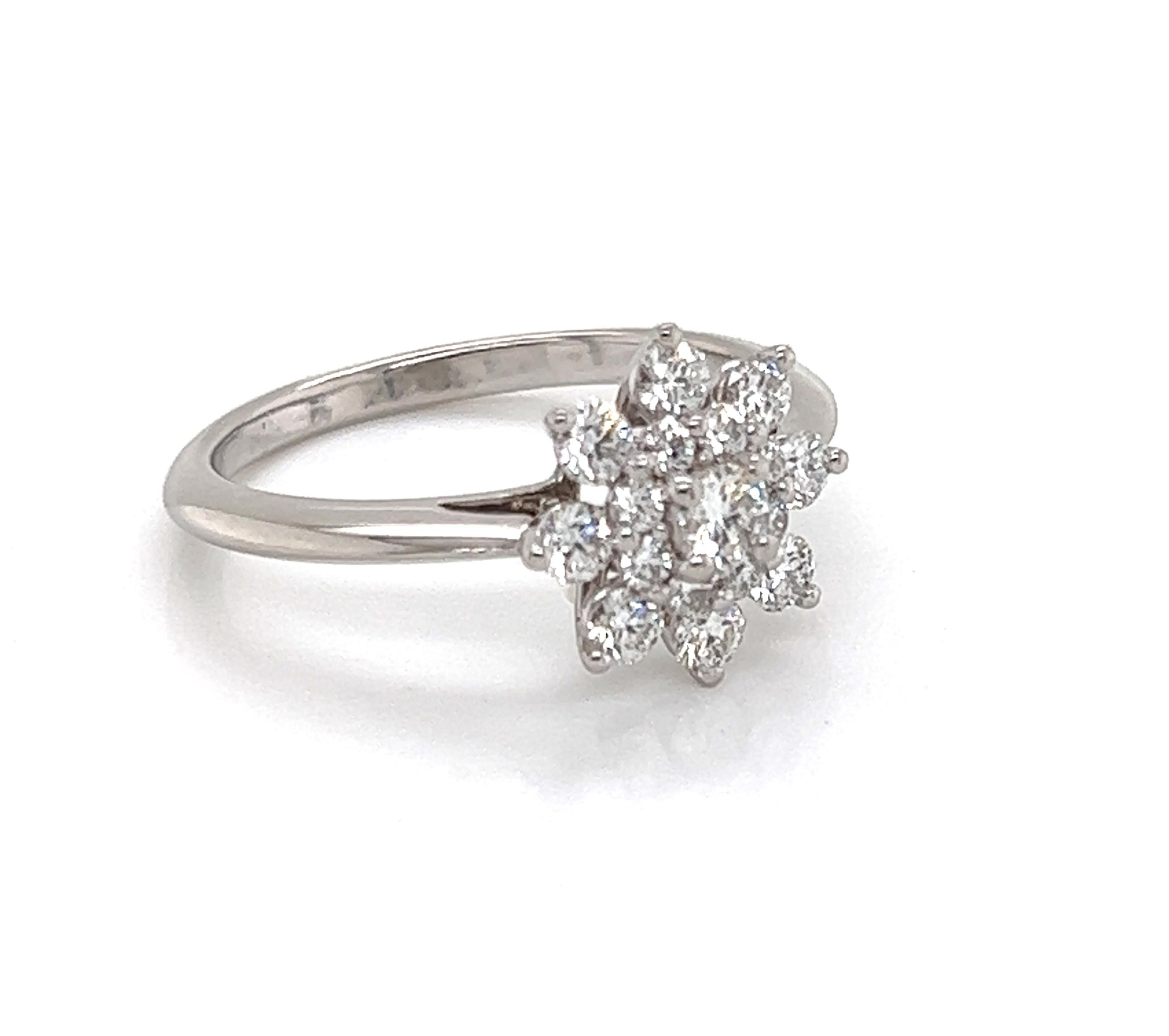 Brilliant Cut Tiffany & Co. Diamond Platinum Flower Ring For Sale