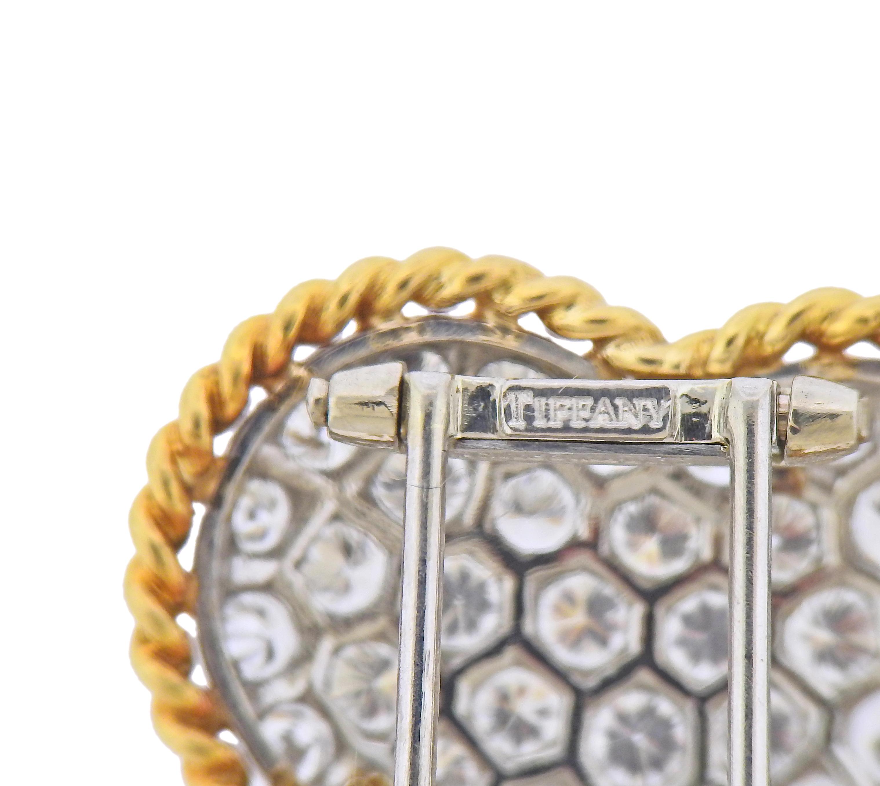 Round Cut Tiffany & Co. Diamond Platinum Gold Brooch