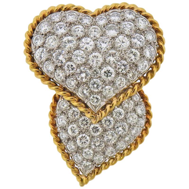 Tiffany and Co. Diamond Platinum Gold Brooch at 1stDibs