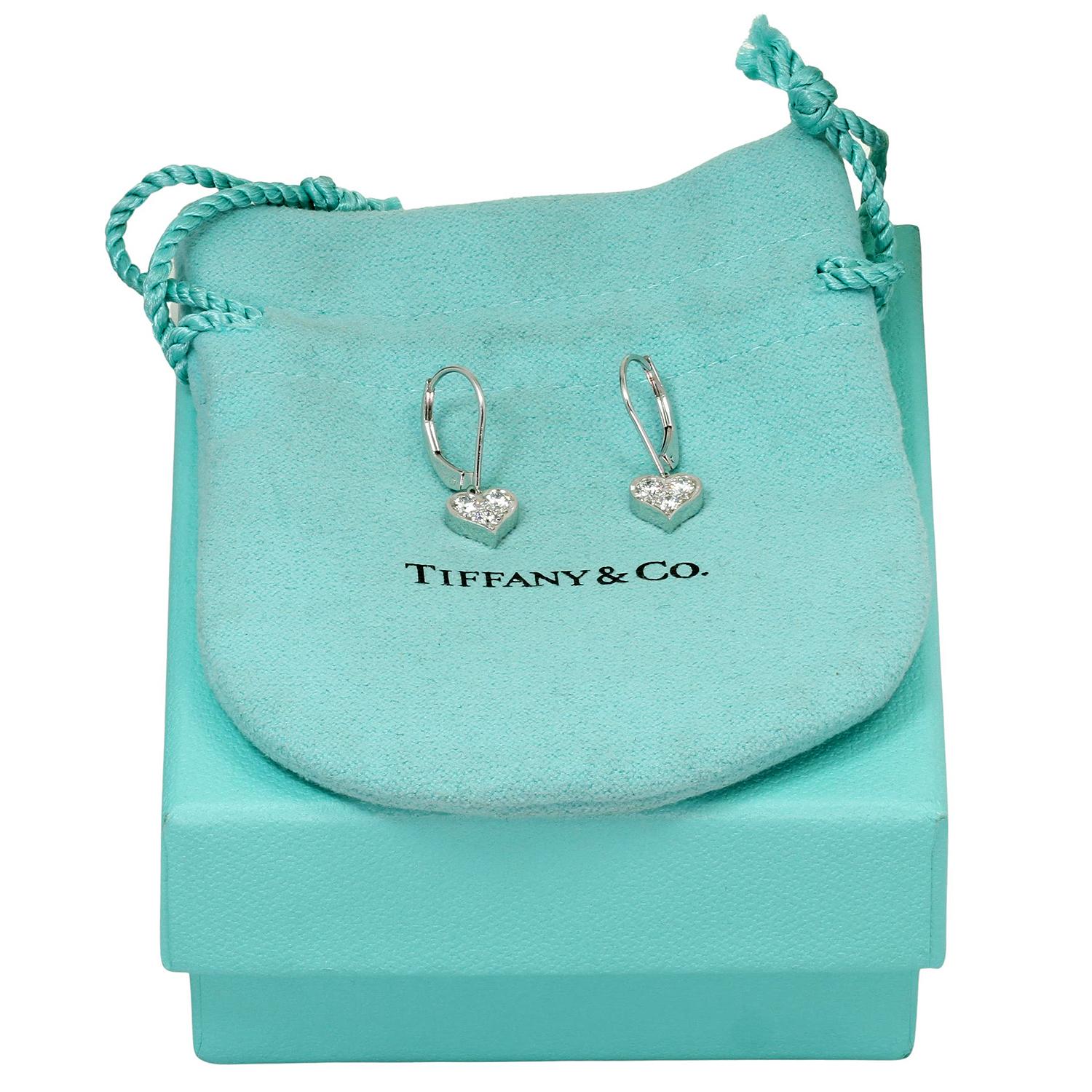 TIFFANY & CO. Diamant-Platin-Herz-Tropfenohrringe (Brillantschliff)
