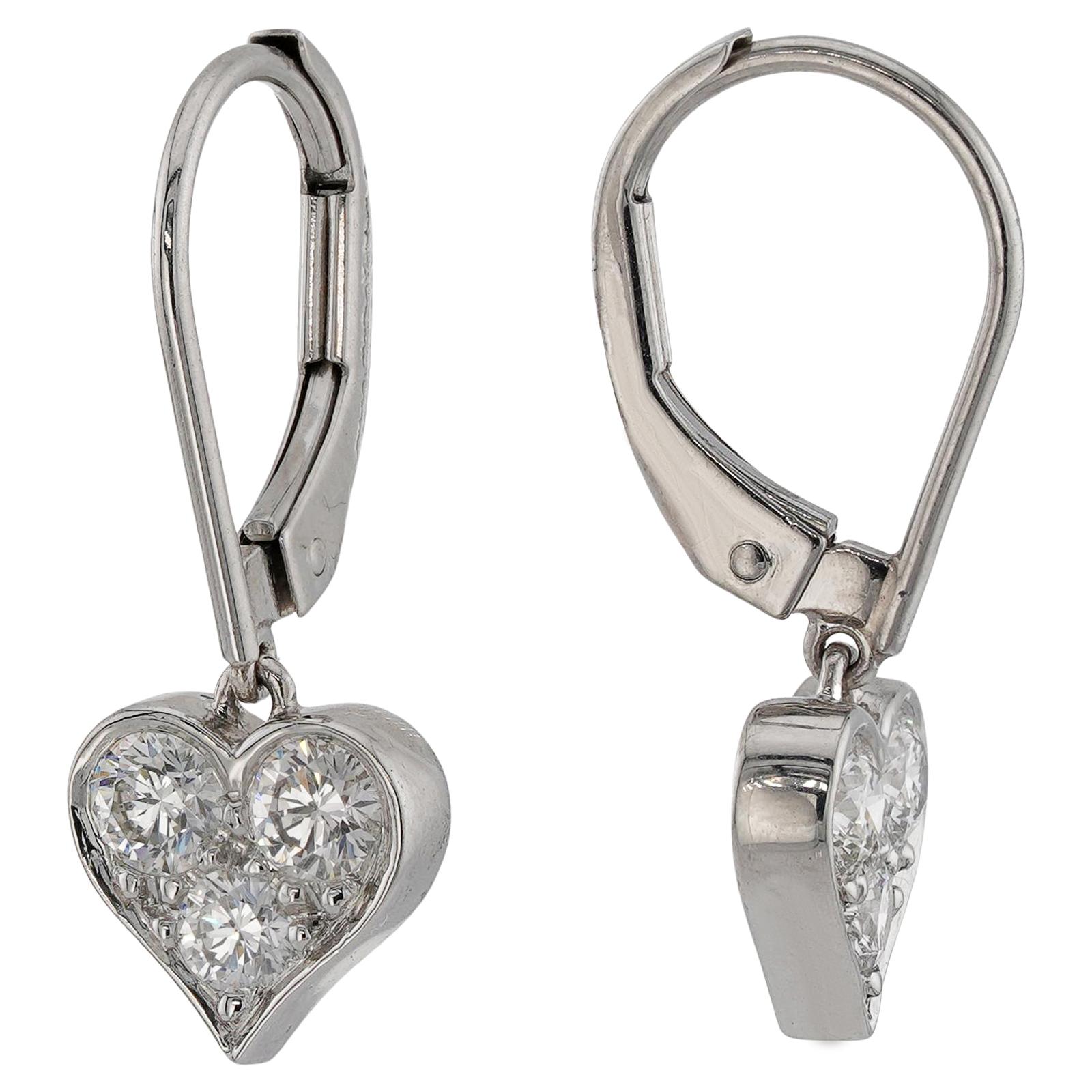 Donna TIFFANY & CO. Orecchini a goccia con diamante e cuore in platino in vendita
