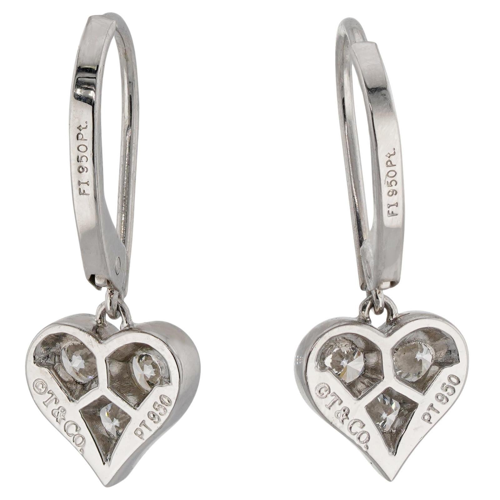 TIFFANY & CO. Orecchini a goccia con diamante e cuore in platino in vendita 1