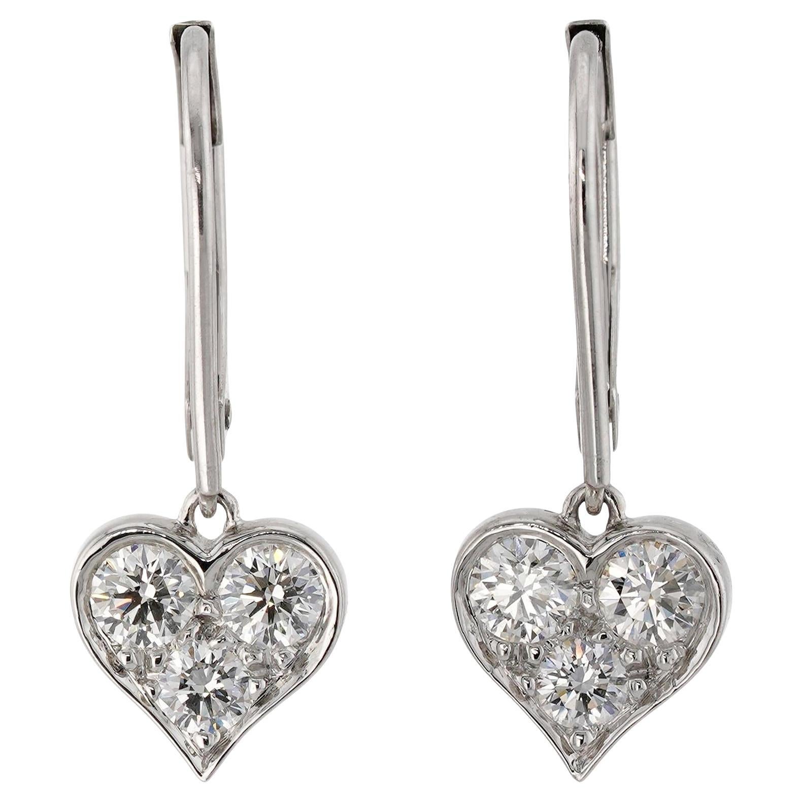 TIFFANY & CO. Diamond Platinum Heart Drop Earrings