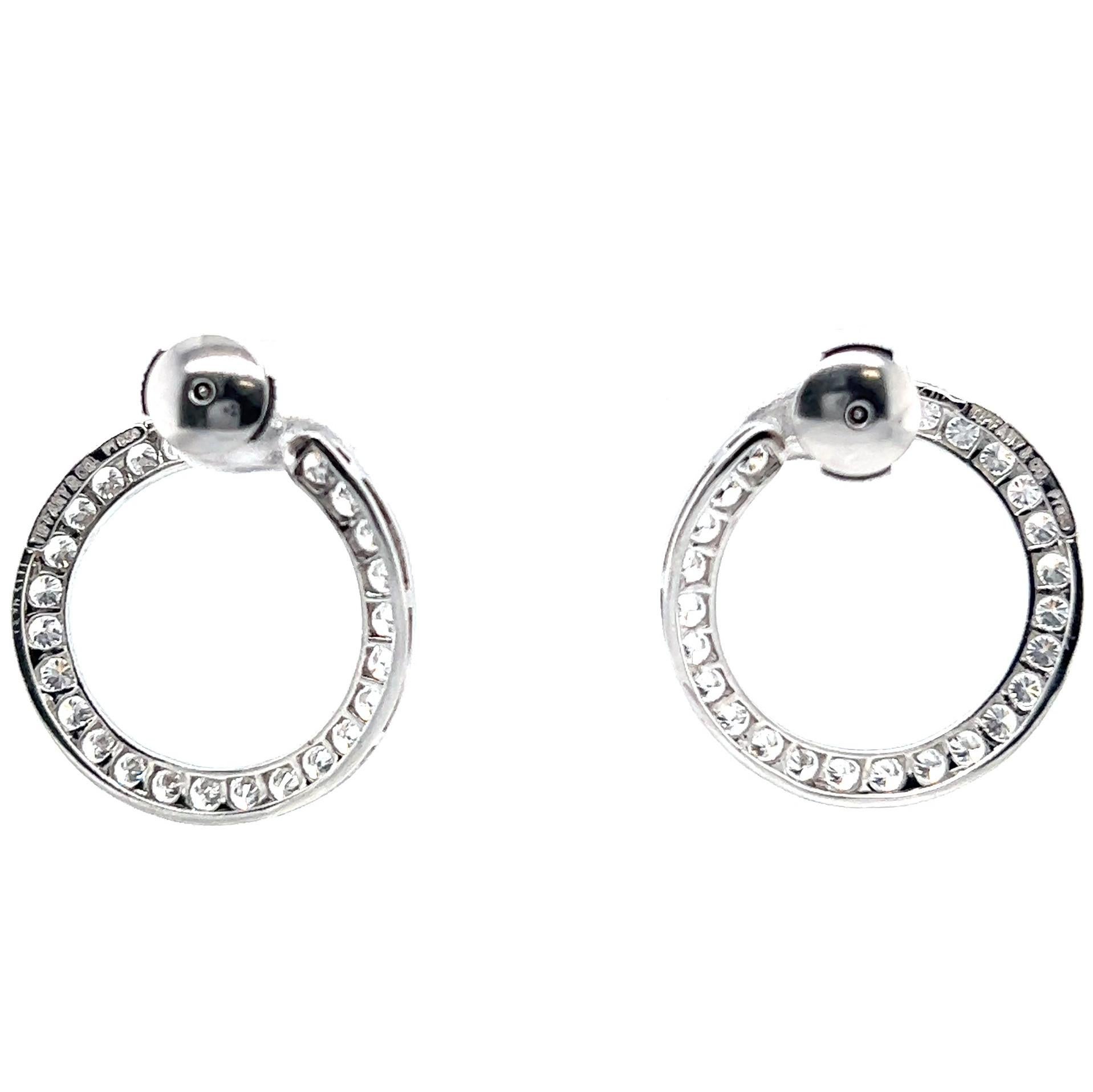 Women's or Men's Tiffany & Co. Diamond Platinum Hoop Earrings