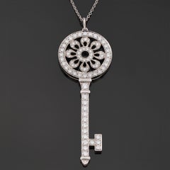 TIFFANY & CO. Diamond Platinum Key Pendant Necklace