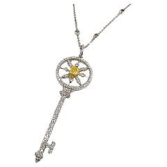 Tiffany & Co Diamond Platinum Key Pendant Necklace