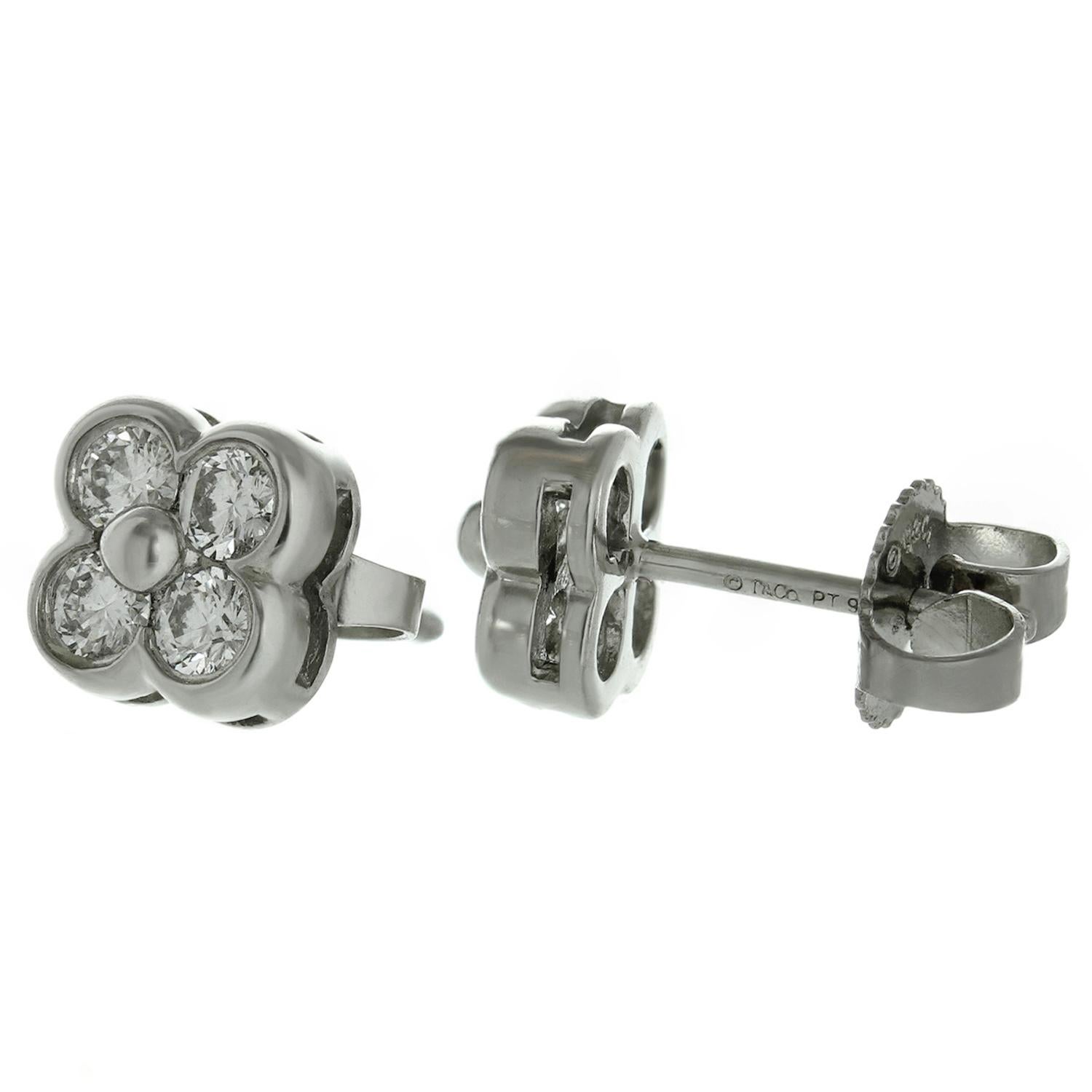 Tiffany & Co. Diamant-Platin-Spitze-Blumen-Ohrstecker (Brillantschliff)