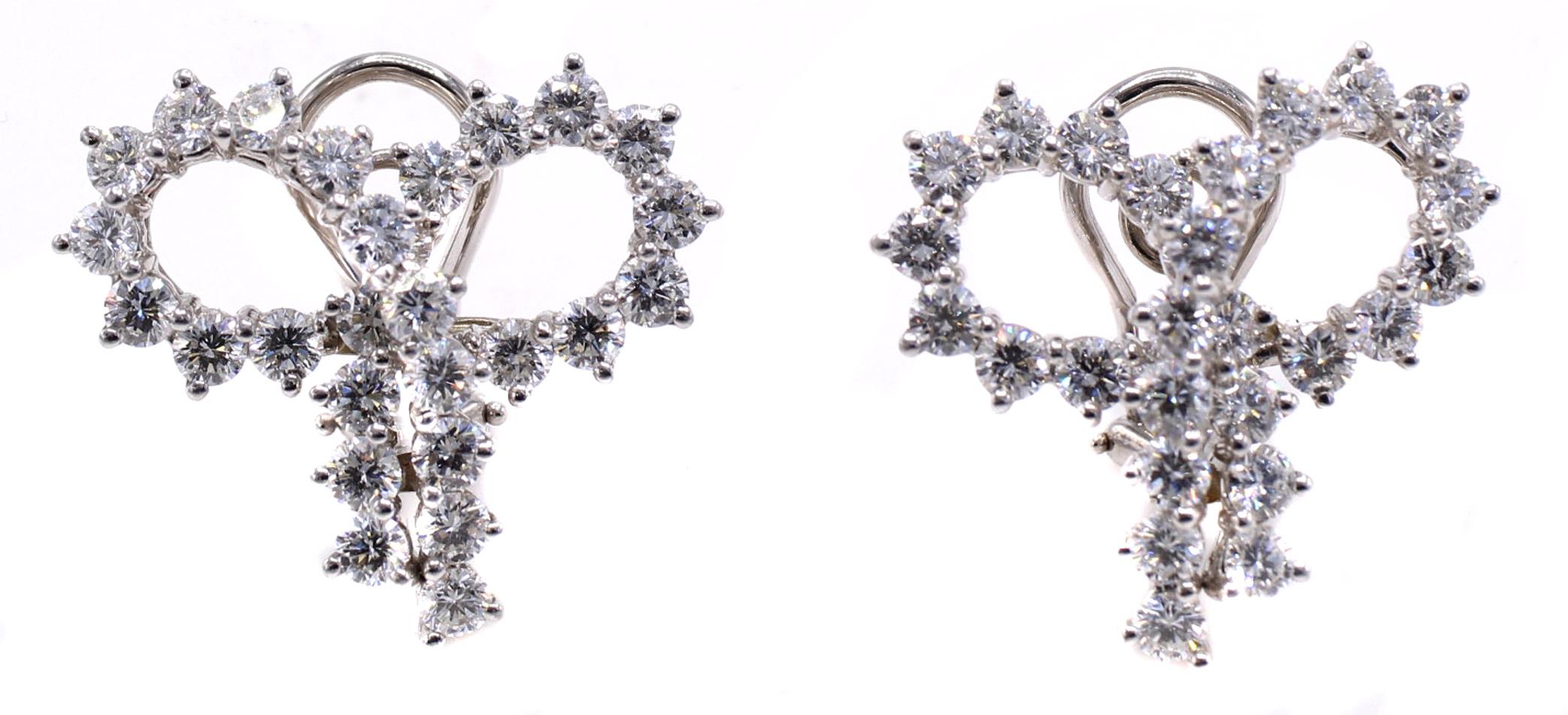 Round Cut Tiffany & Co. Diamond Platinum Ribbon Bow Ear Clips For Sale