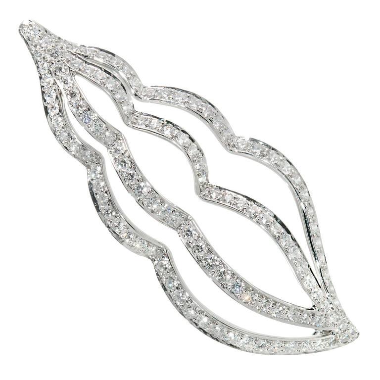 Tiffany & Co. Diamant-Brosche aus Platin mit Muschelmuster Damen im Angebot