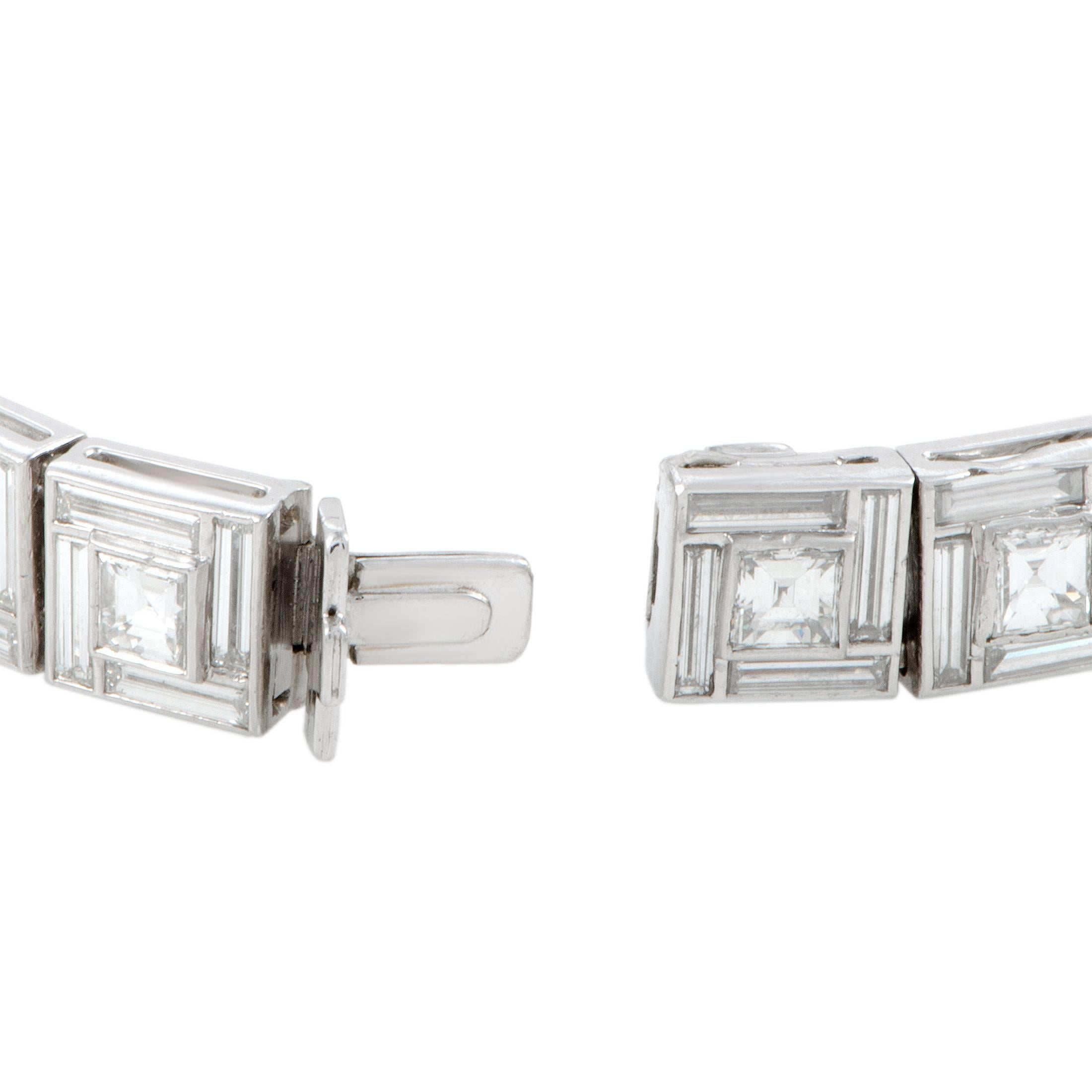 Tiffany & Co. Diamond Platinum Square Link Bracelet In Excellent Condition In Southampton, PA