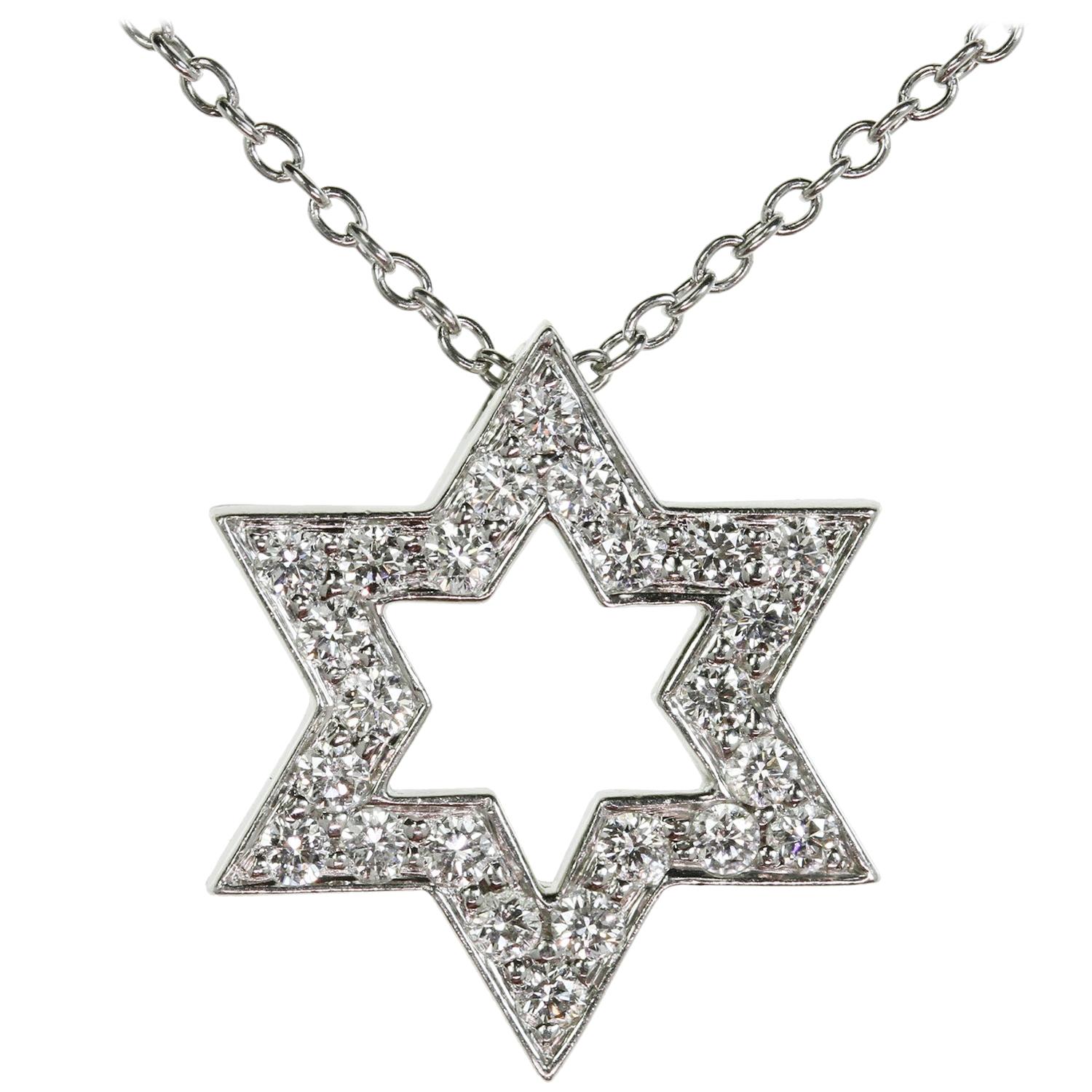 Tiffany & Co Diamond Platinum Star of David Pendant Necklace