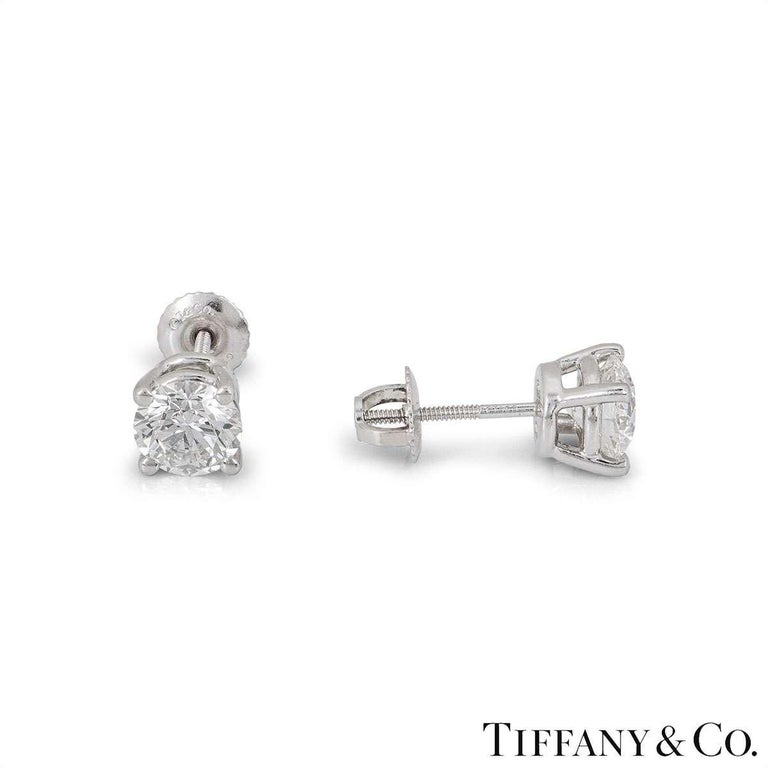 Tiffany and Co. Diamond Platinum Stud Earrings 2.02 Carat at 1stDibs