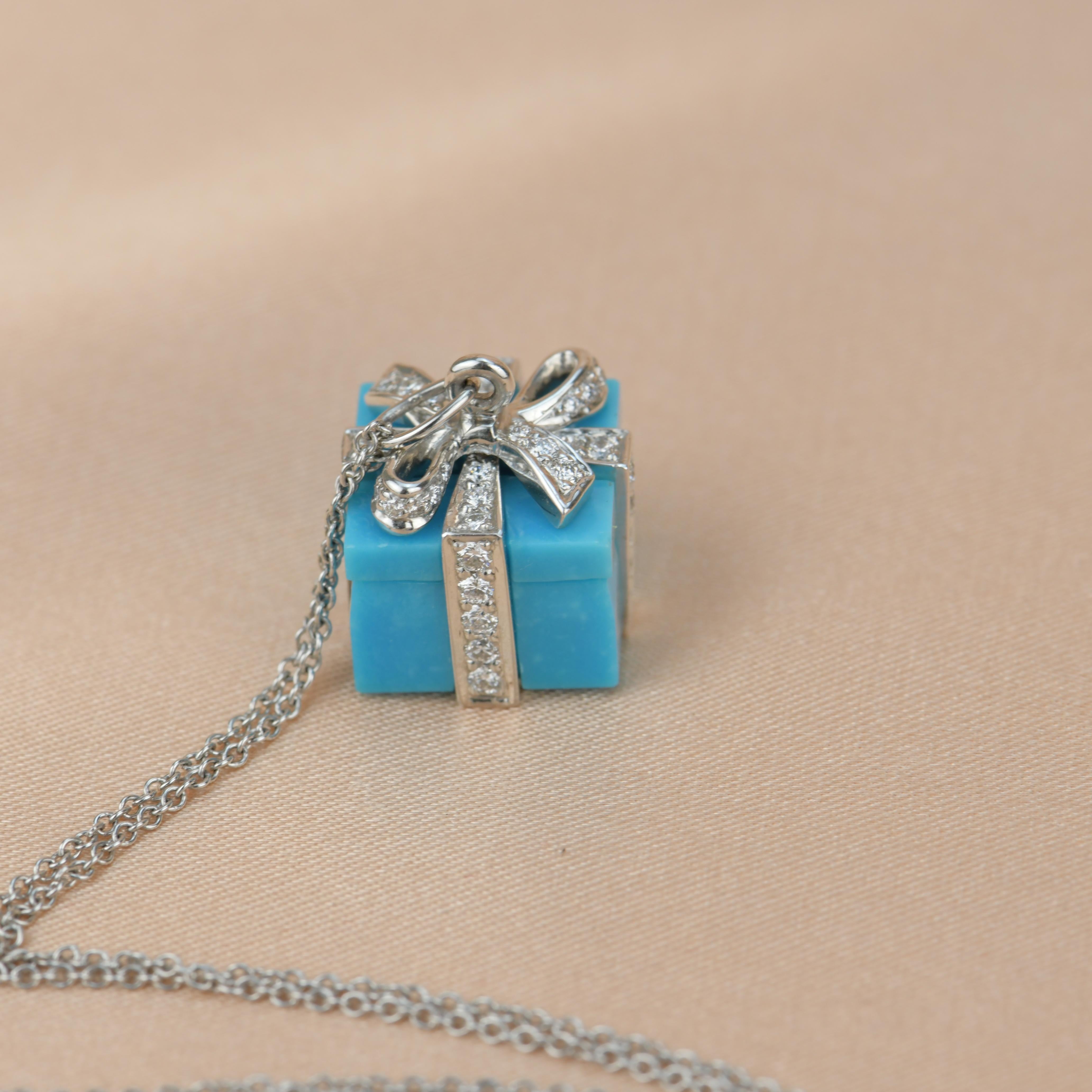Tiffany & Co. Diamond Platinum Tiffany Blue Turqoise Box Necklace 5