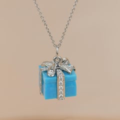 Tiffany & Co. Diamond Platinum Tiffany Blue Turqoise Box Necklace