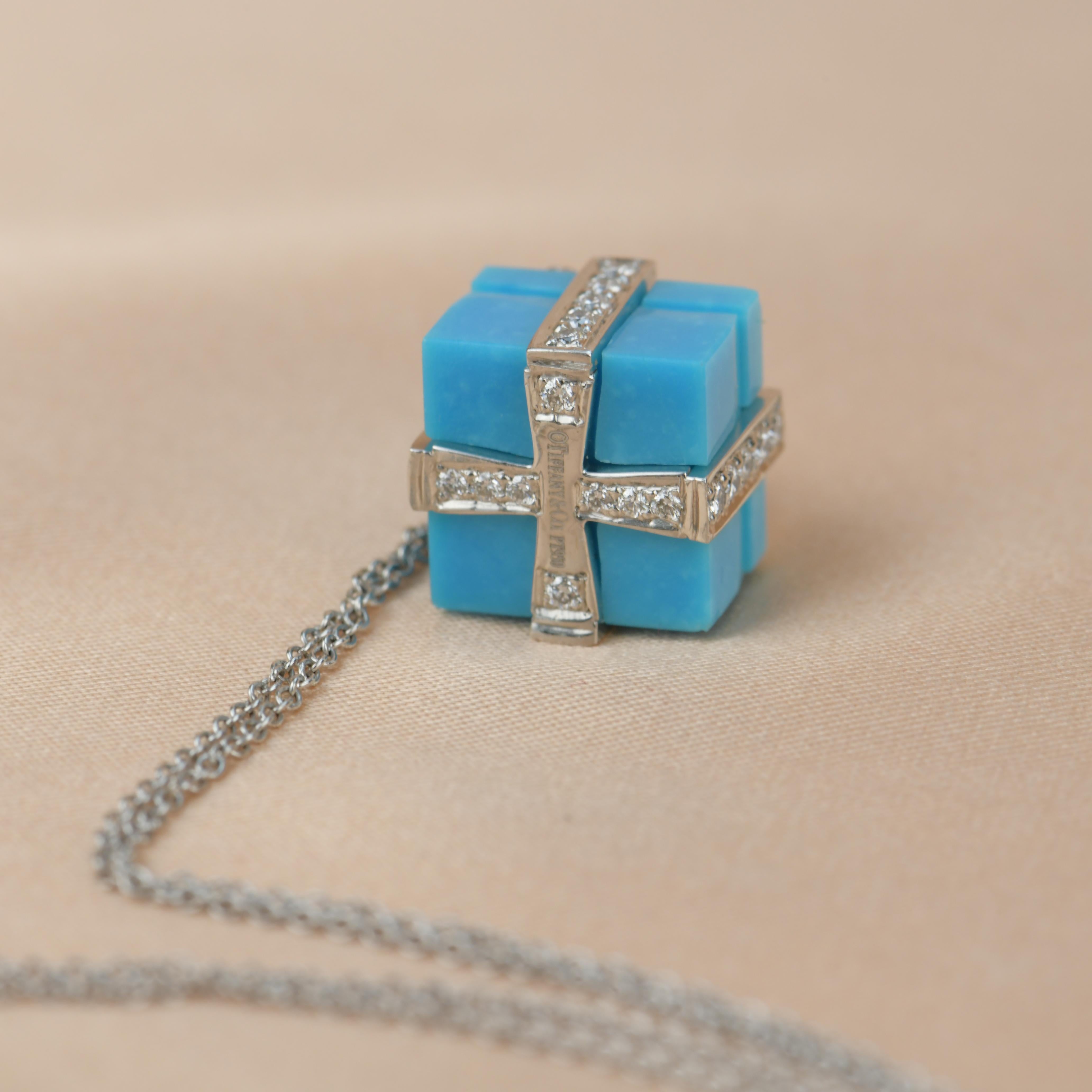 Tiffany & Co. Diamond Platinum Tiffany Blue Turqoise Box Necklace 1