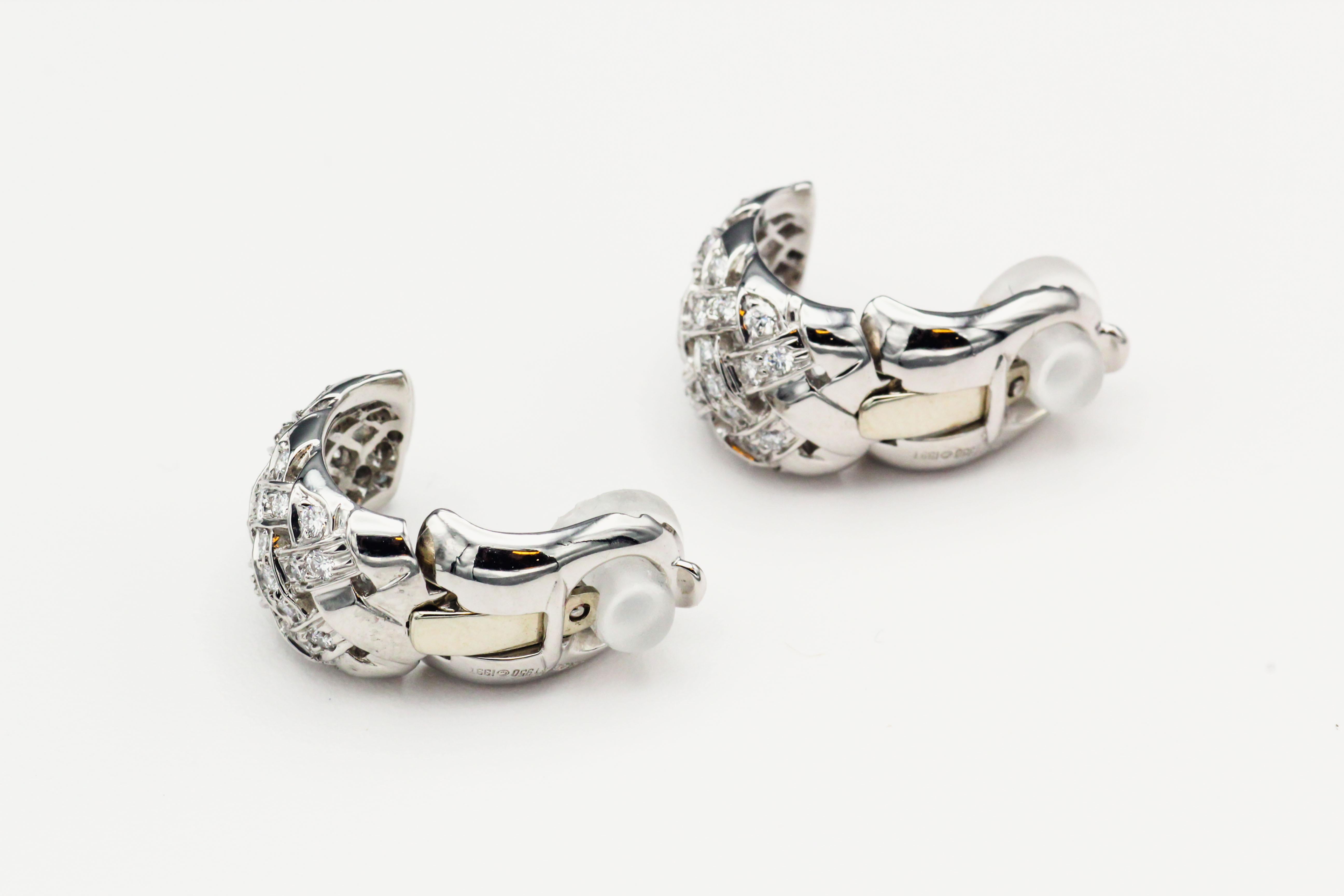 Tiffany & Co. Diamond Platinum Vannerie Huggies Earrings 1