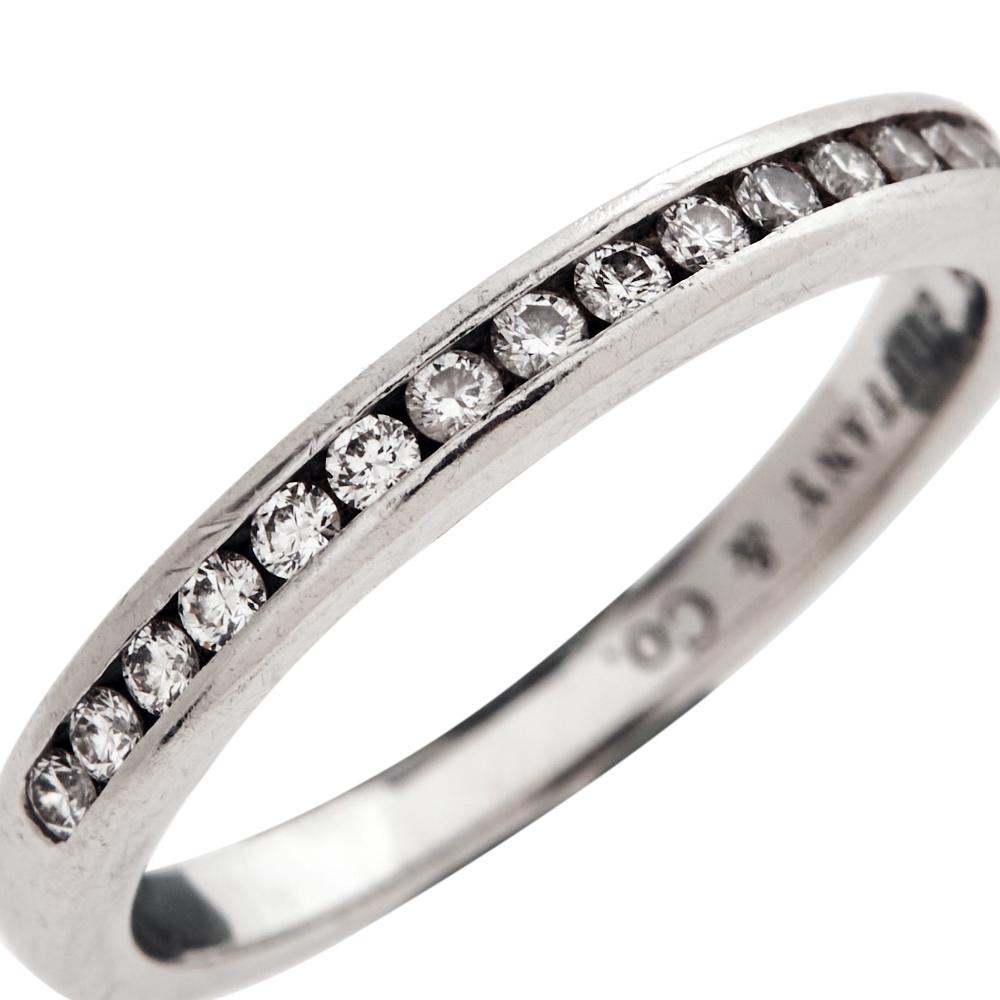 Tiffany & Co. Diamond Platinum Wedding Band Ring Size 50 In Good Condition In Dubai, Al Qouz 2