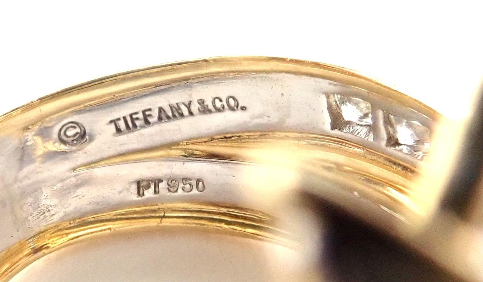 Brilliant Cut Tiffany & Co Diamond Platinum Yellow Gold Bow Ribbon Ring For Sale