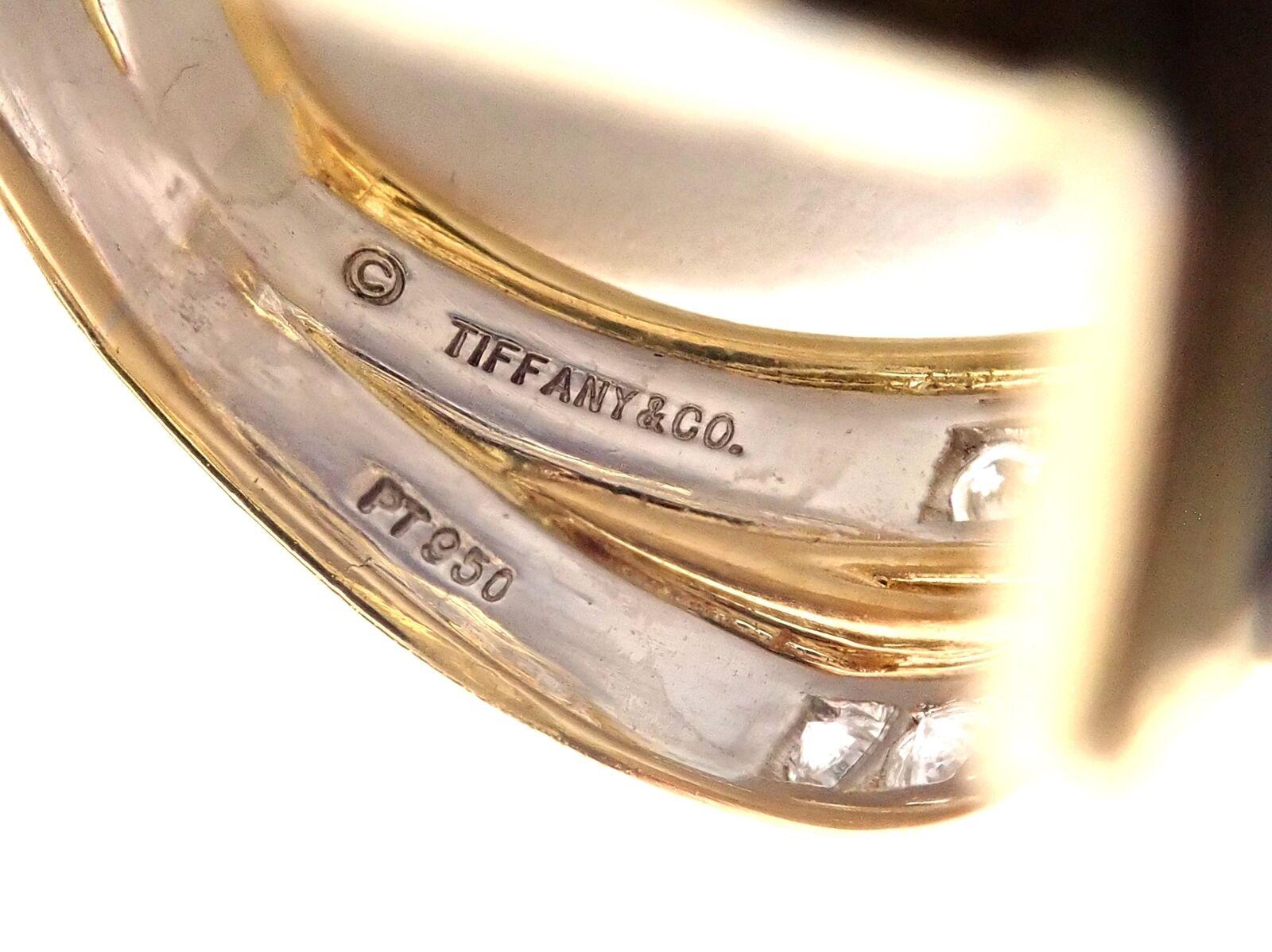 Tiffany & Co Diamond Platinum Yellow Gold Bow Ribbon Ring For Sale 1