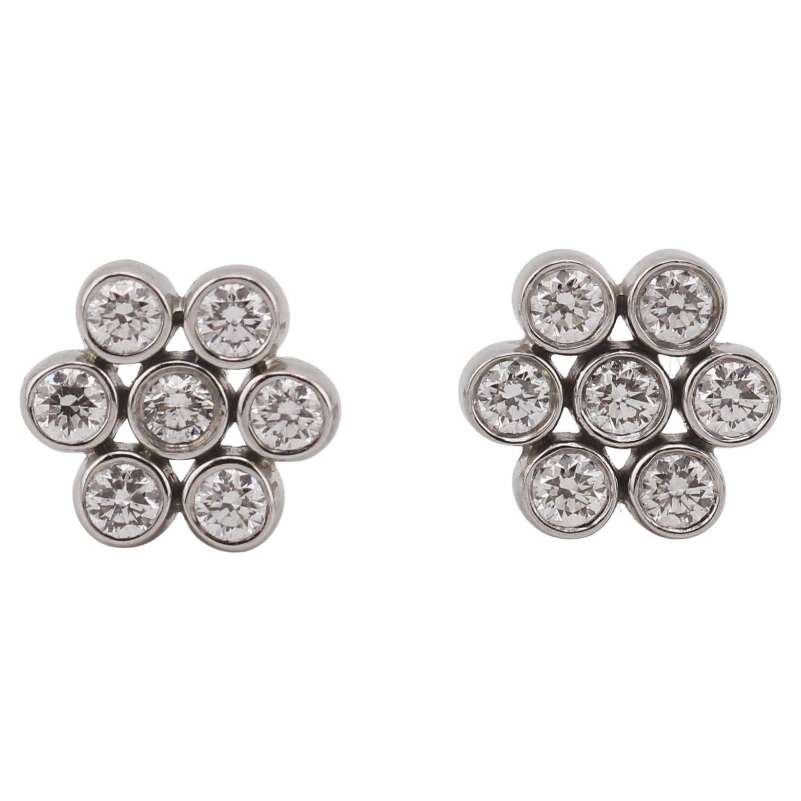 Tiffany & Co.  Diamond PT950 Platinum Flower Stud Earrings