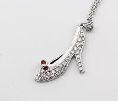 Tiffany & Co. Diamond Red Enamel Platinum 18K Heel Shoe Charm Pendant Necklace