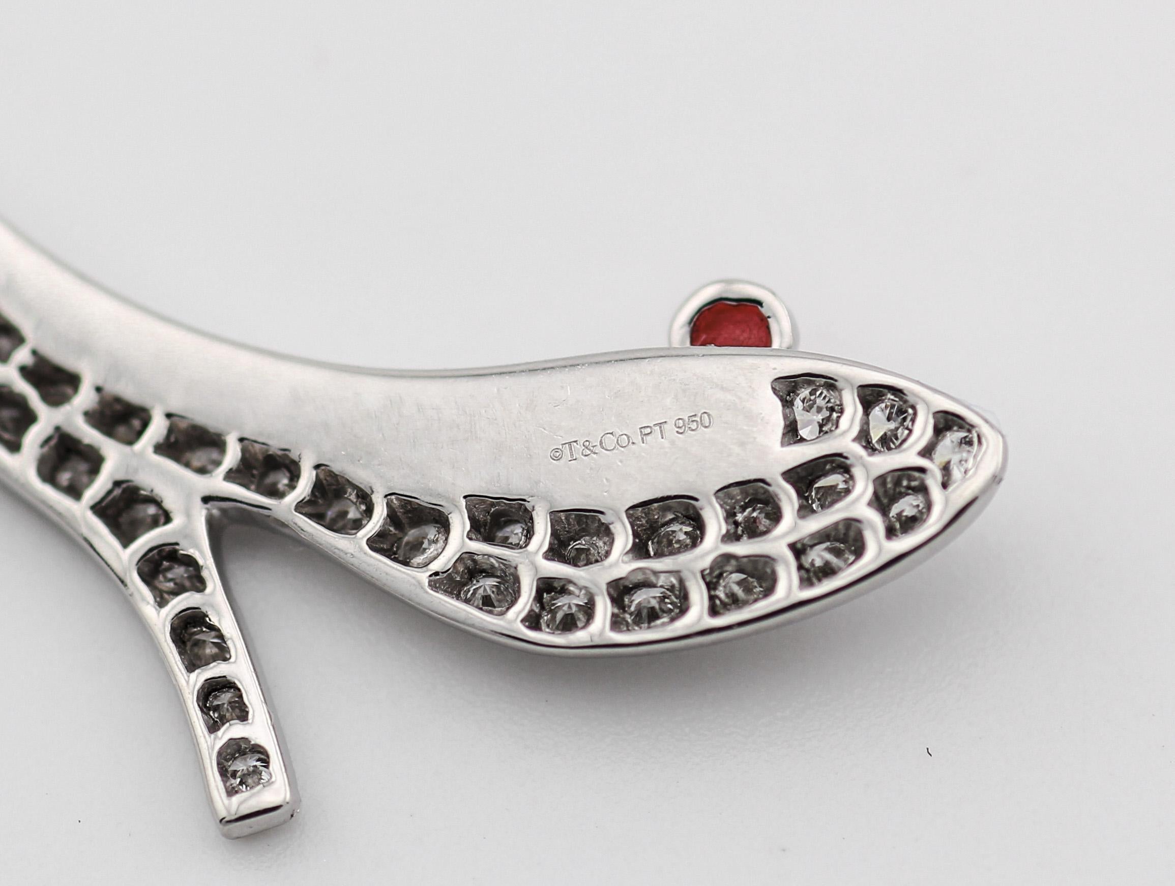 Tiffany & Co. Diamond Red Enamel Platinum 18K Heel Shoe Charm Pendant Necklace In Good Condition For Sale In Bellmore, NY