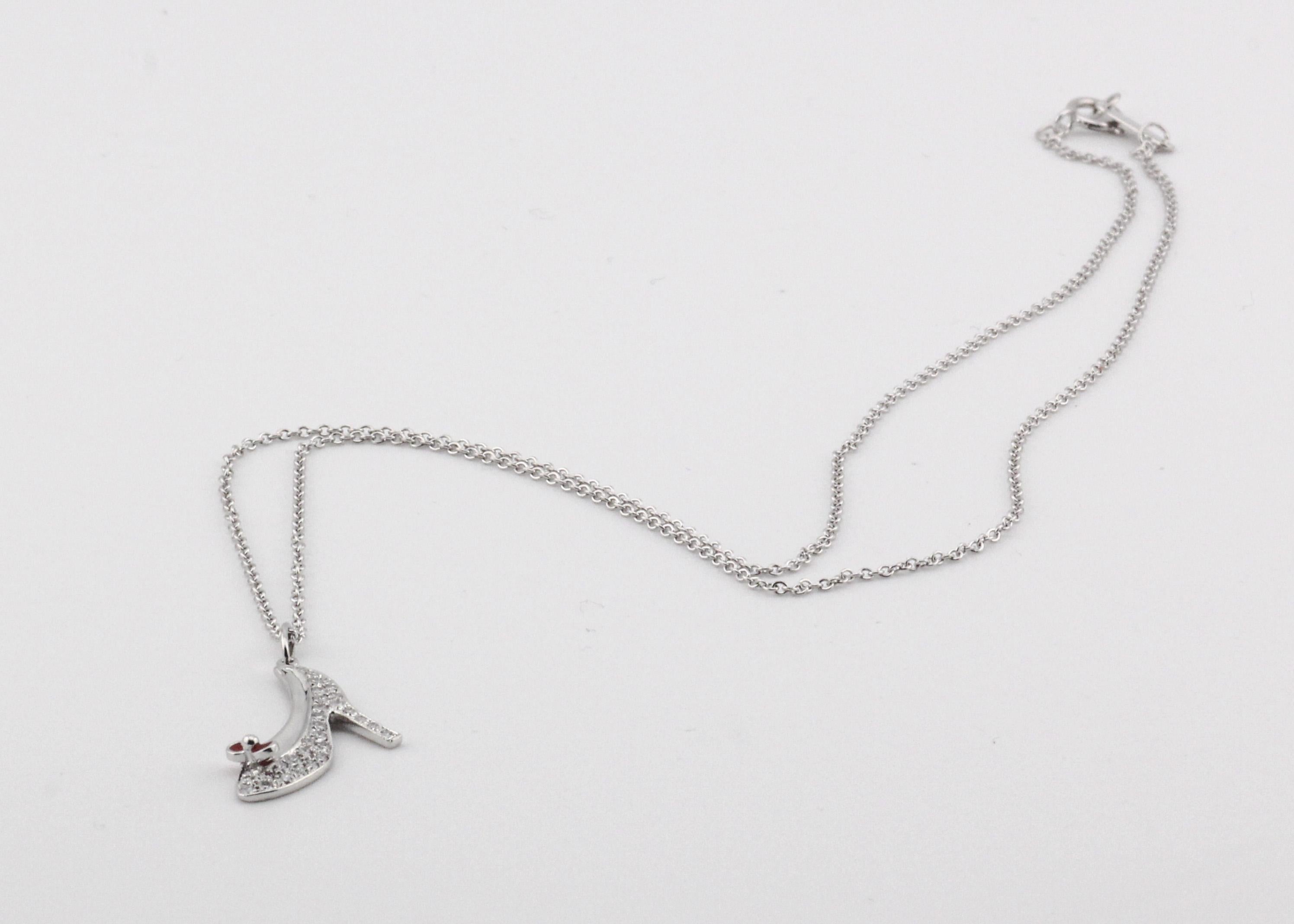 Tiffany & Co. Diamond Red Enamel Platinum 18K Heel Shoe Charm Pendant Necklace For Sale 1