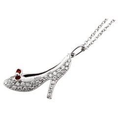 Tiffany & Co. Diamond Red Enamel Platinum 18K Heel Shoe Charm Pendant Necklace