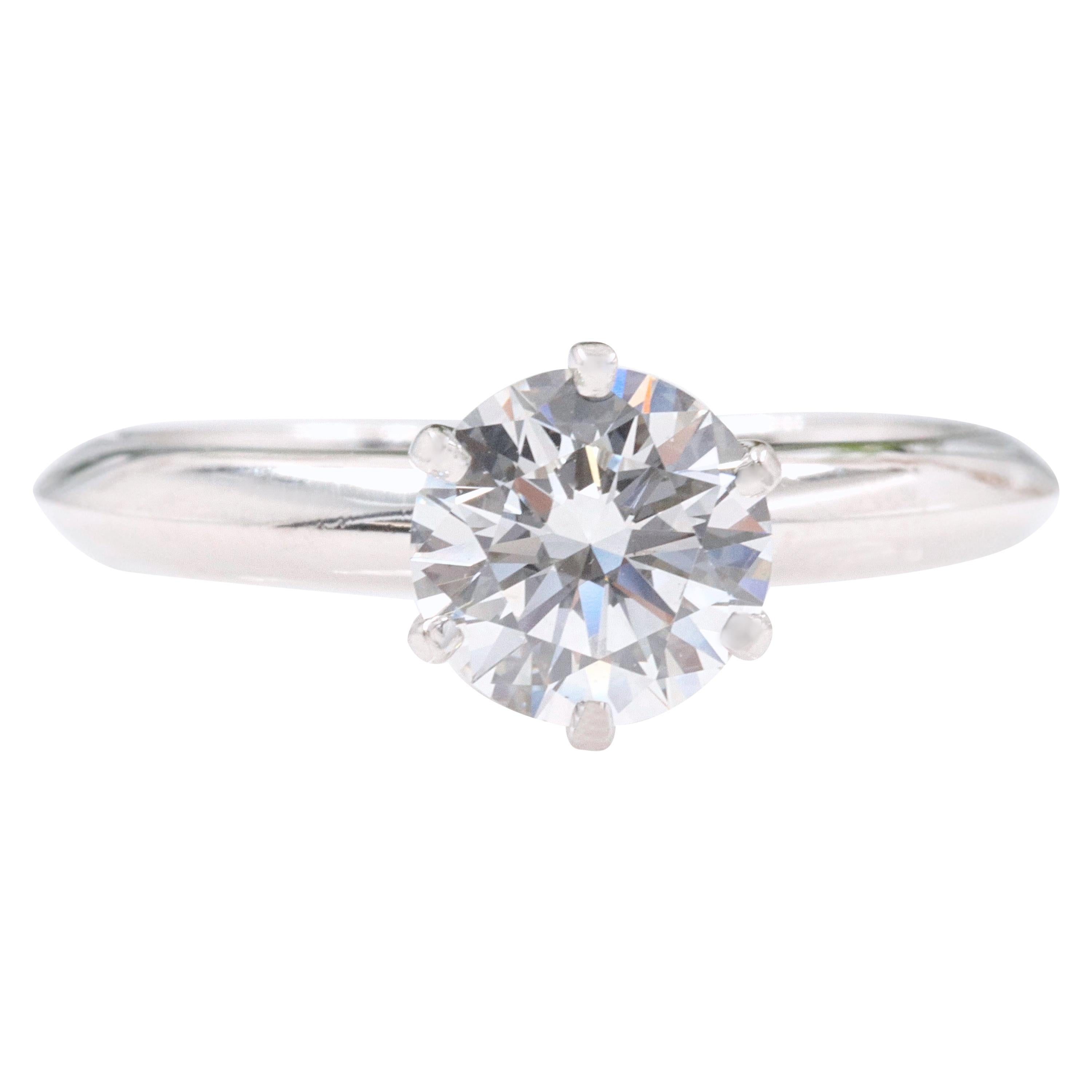 Tiffany & Co. Diamond Ring Round Solitaire 0.96 Carat E VS1 Papers Box