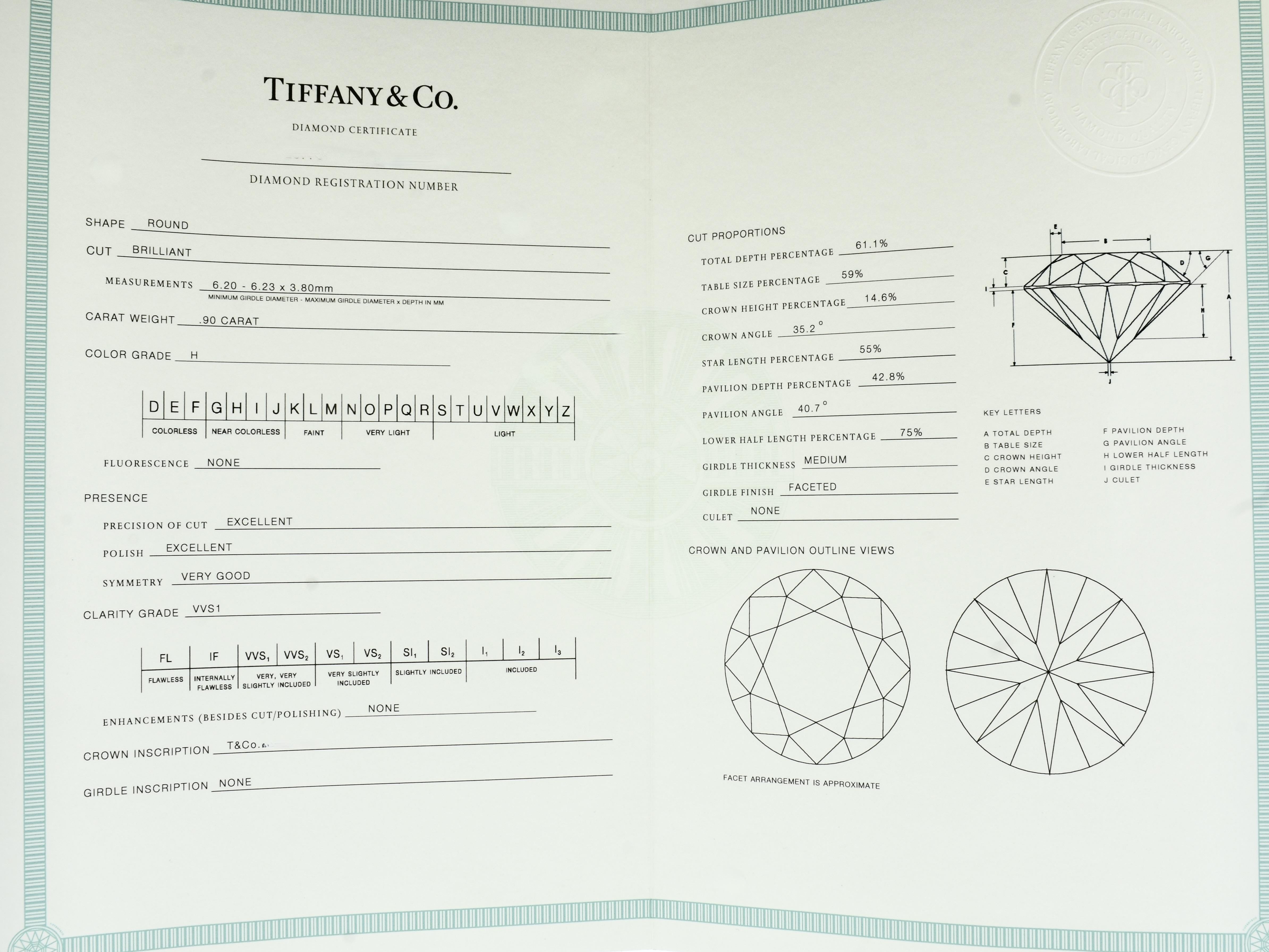 Femenino o masculino Anillo de diamantes Tiffany & Co Anillo Soleste de platino, bandas Dia a juego y banda para caballero en venta