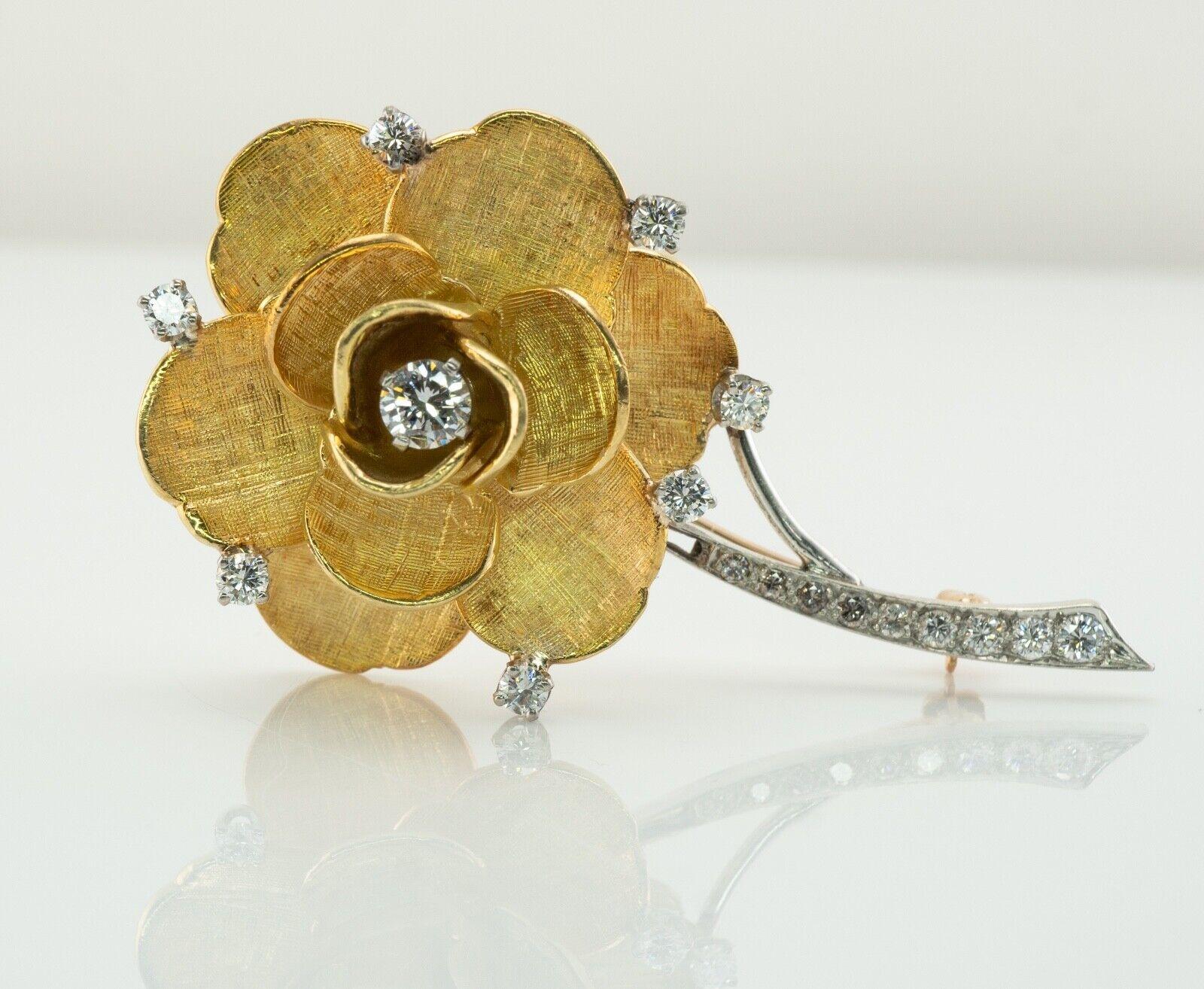 Tiffany & Co Diamant-Rosenblumenbrosche/Anstecknadel Vintage 18K Gold mit Diamanten (Rundschliff) im Angebot