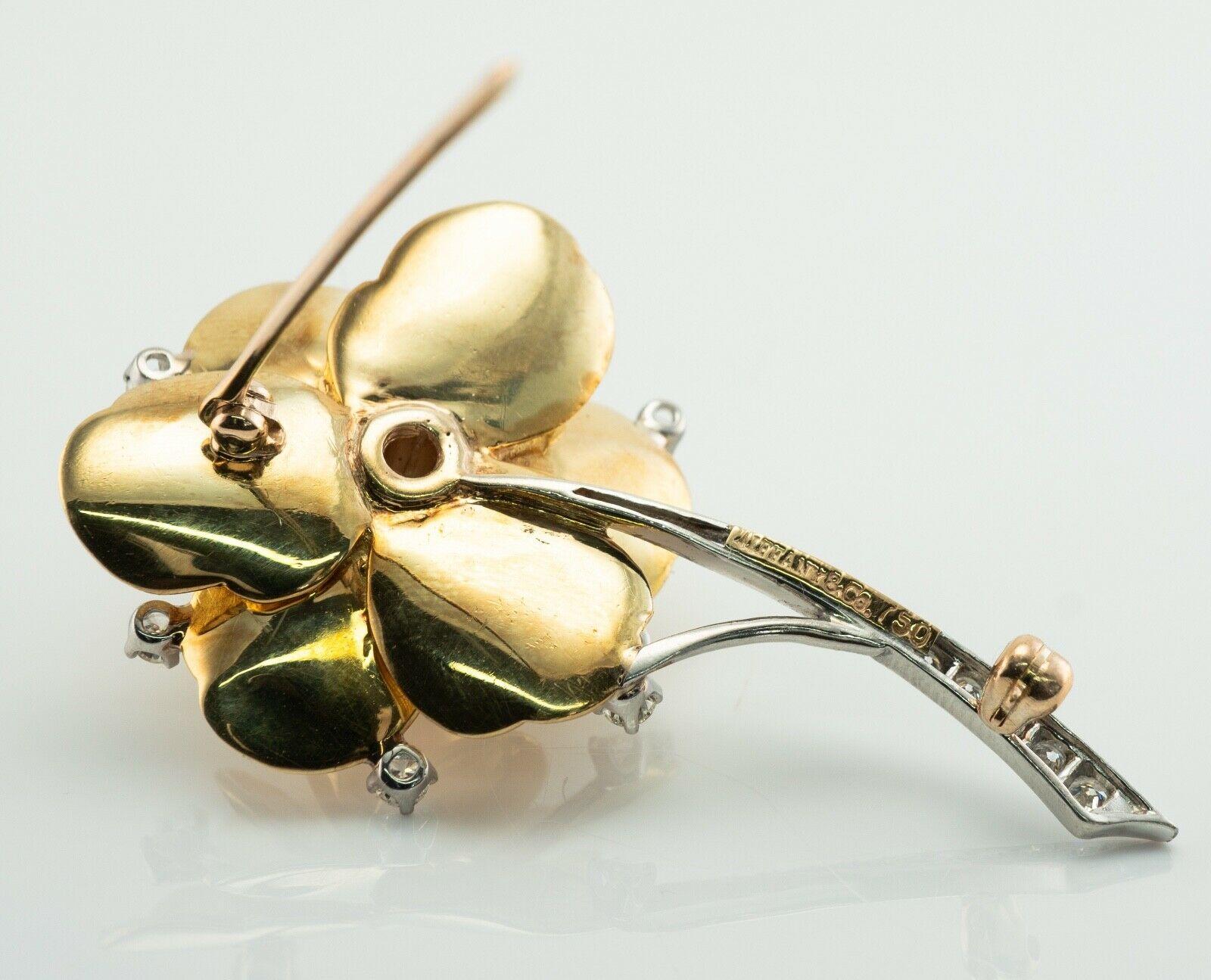 Tiffany & Co Broche fleur rose vintage en or 18 carats avec diamants Pour femmes en vente
