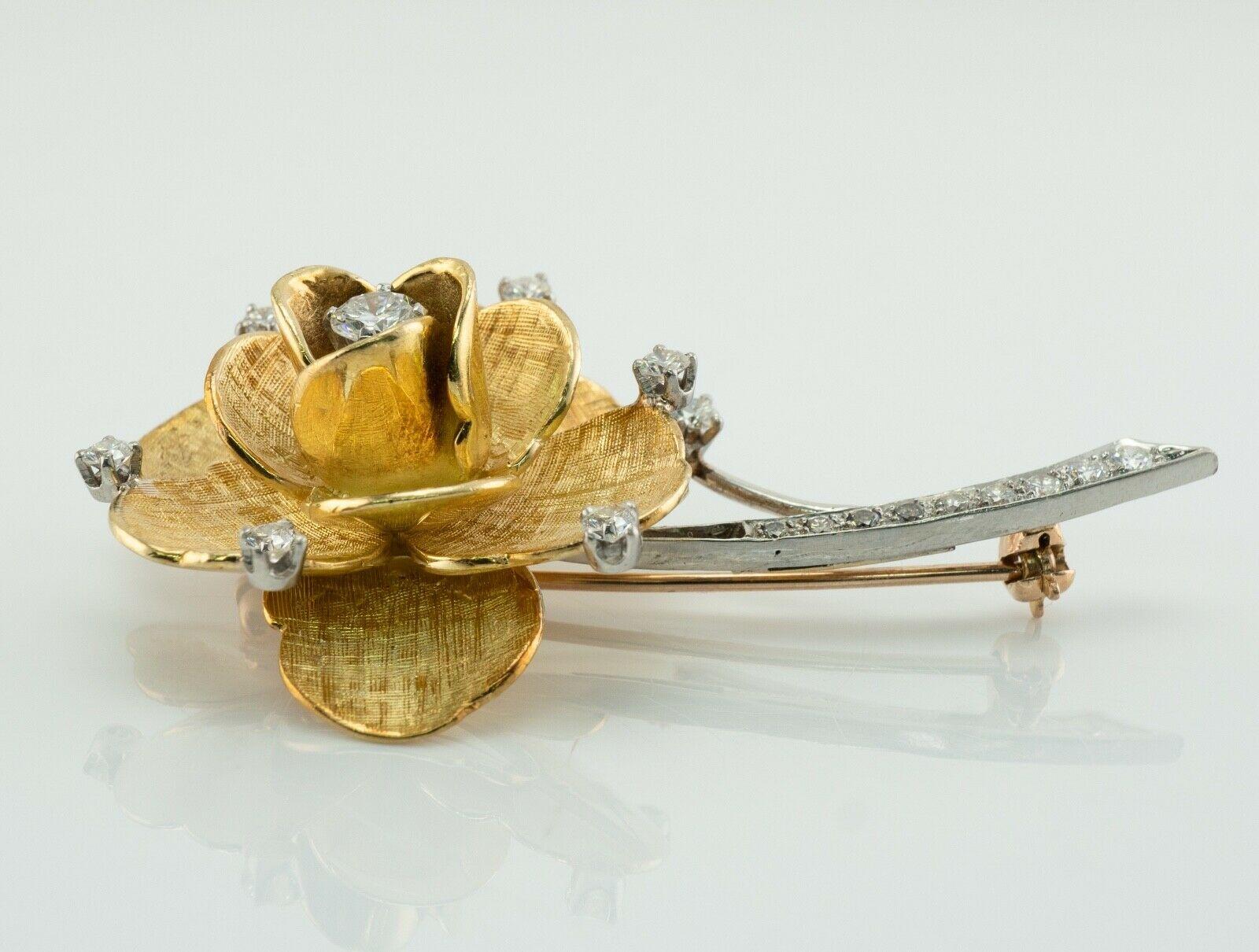 Tiffany & Co Diamond Rose Flower Brooch Pin Vintage 18K Gold In Good Condition For Sale In East Brunswick, NJ