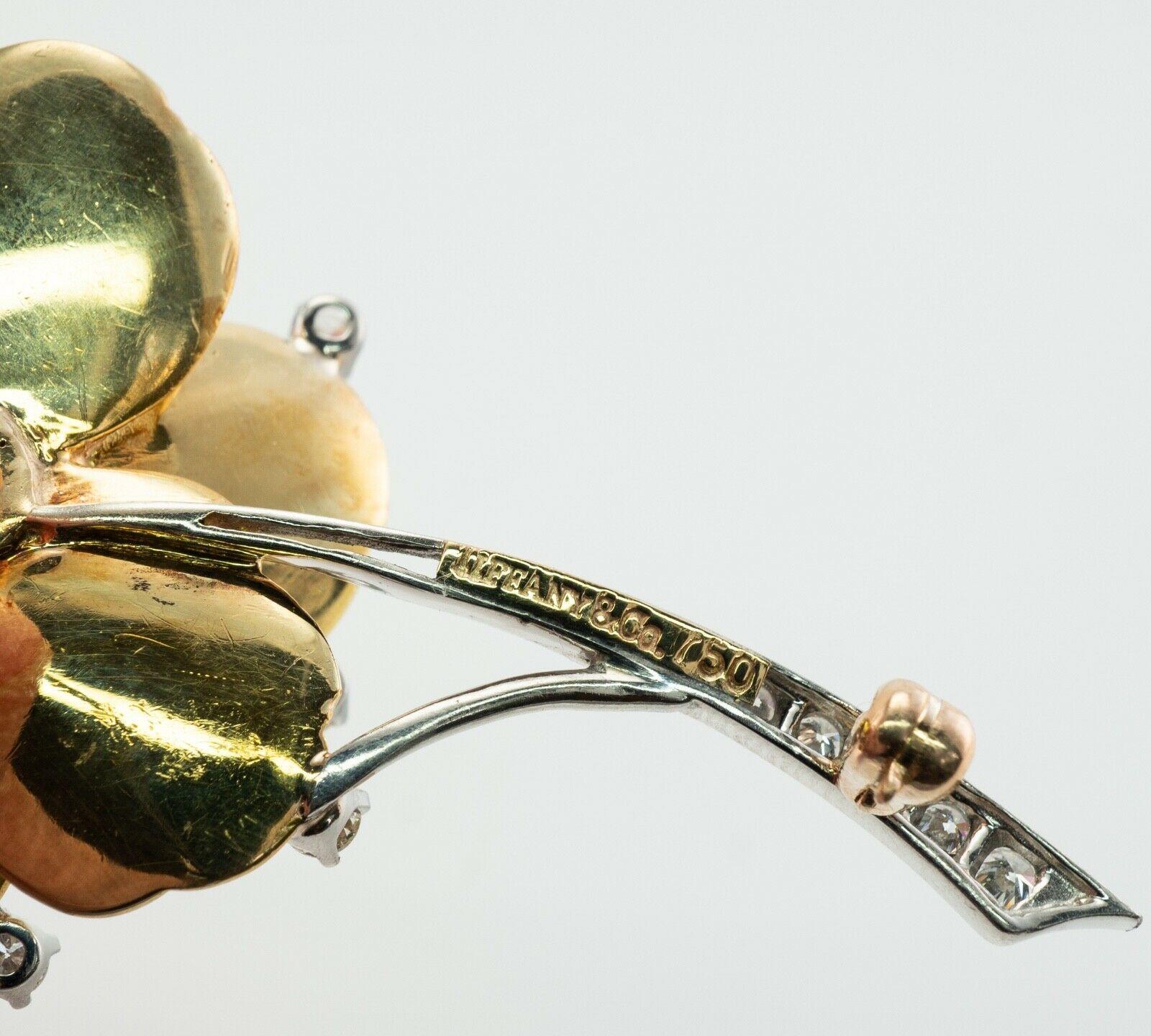 Tiffany & Co Diamant-Rosenblumenbrosche/Anstecknadel Vintage 18K Gold mit Diamanten im Angebot 4