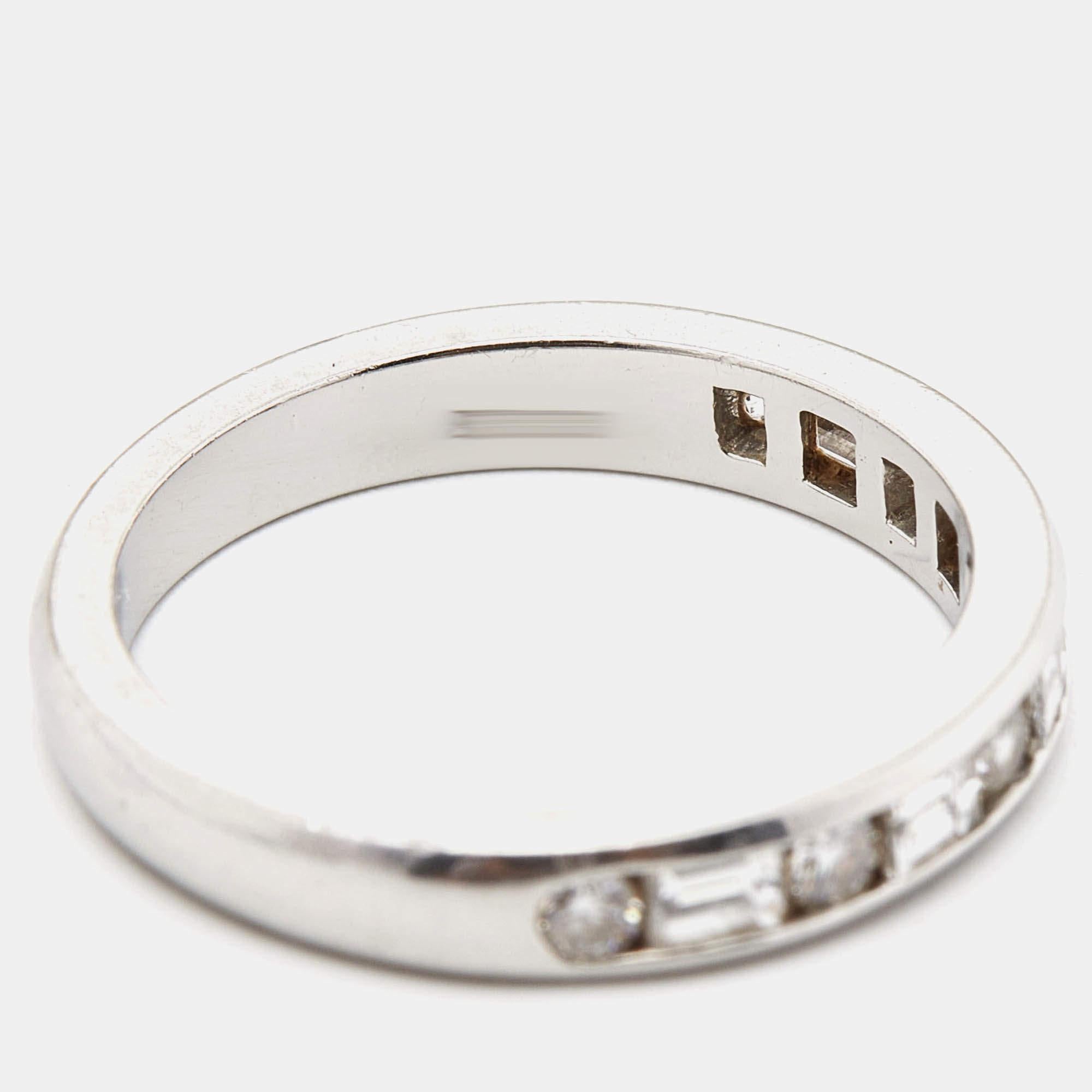 Round Cut Tiffany & Co. Diamond Round & Baguette Channel Set Platinum Band Ring 53 For Sale