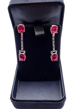 Tiffany & Co Diamond Rubellite Platinum Drop Earrings