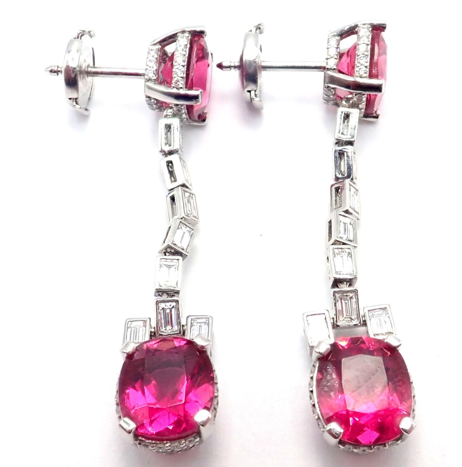Tiffany & Co Diamond Rubellite Platinum Drop Earrings 1