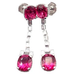 Tiffany & Co Diamond Rubellite Platinum Drop Earrings