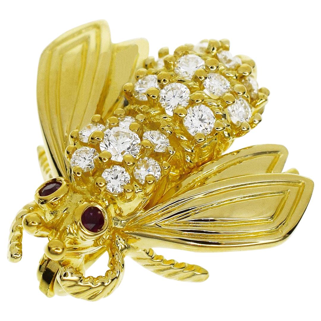 Tiffany & Co. Diamond Ruby 18 Karat Bee Brooch