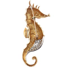Tiffany & Co. Diamond Ruby Enamel Gold Seahorse Brooch