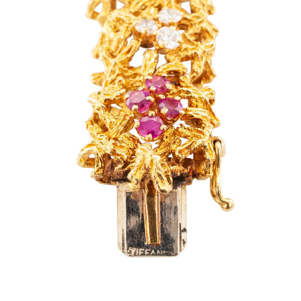 Round Cut Tiffany & Co. Diamond Ruby Gold Link Bracelet