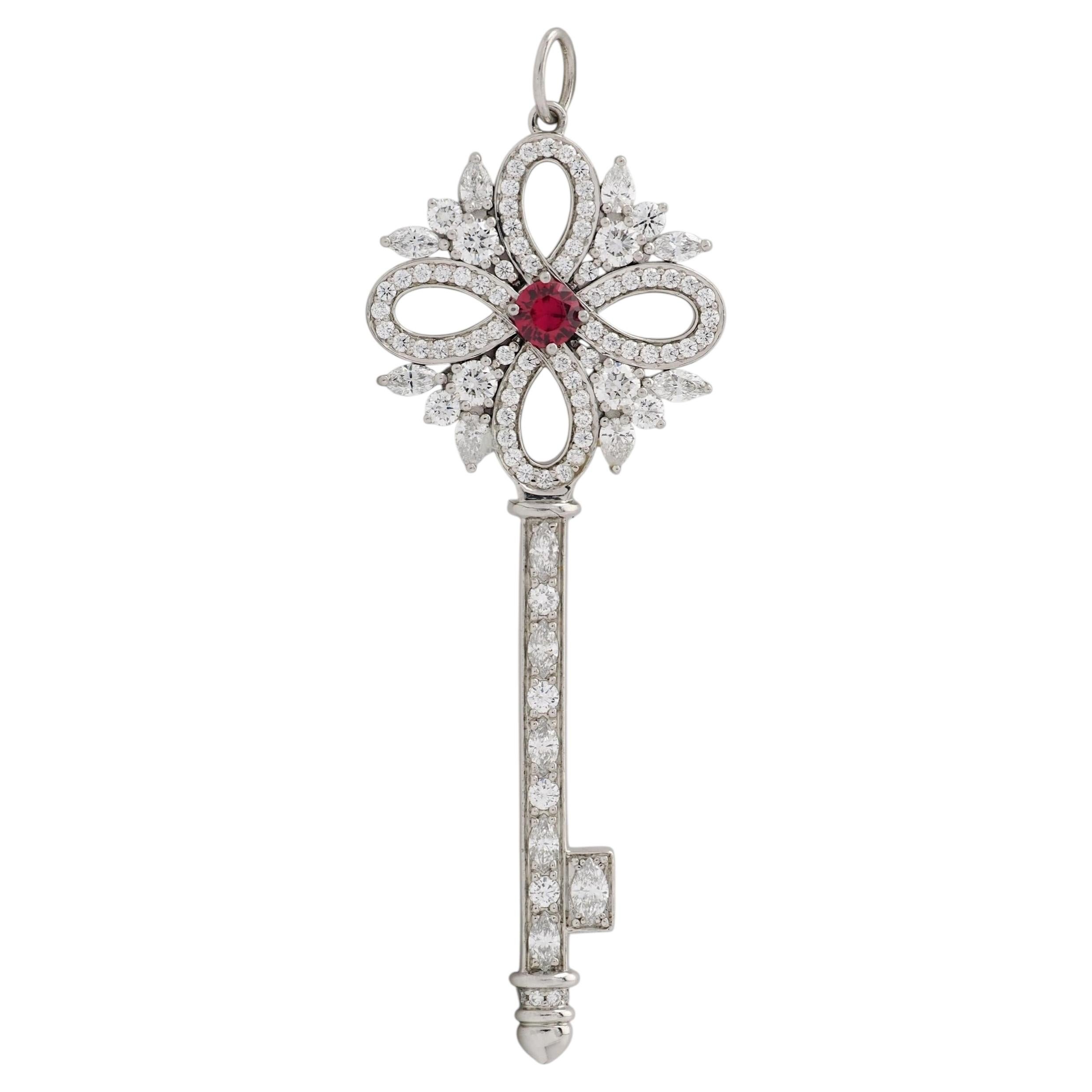 Tiffany & Co. Diamond Ruby Platinum Quatrefoil Victoria Key Pendant