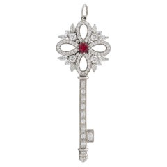 Tiffany & Co. Diamond Ruby Platinum Quatrefoil Victoria Key Pendant