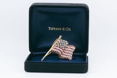 Tiffany & Co. Diamond Ruby Sapphire 18k Yellow Gold American Flag Brooch