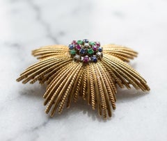 Tiffany & Co. Diamond Ruby Sapphire Emerald 18K Yellow Gold Brooch